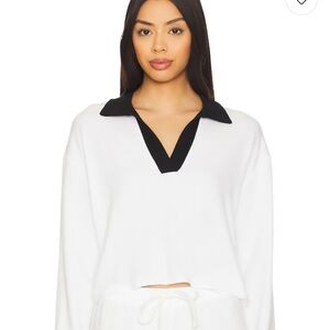 Splits59 Joan Polo Sweatshirt Cropped White V-Neck Pullover NWT